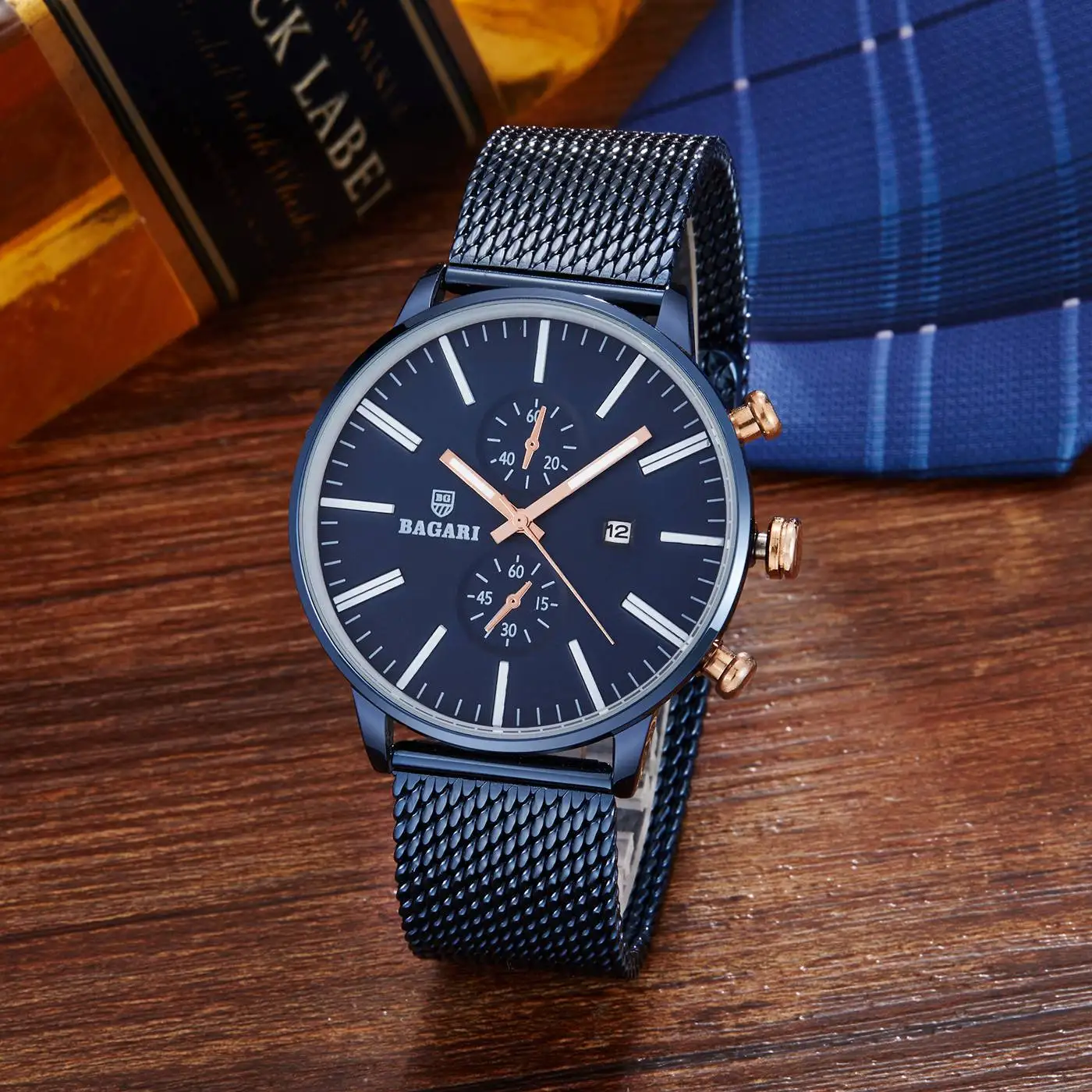 BAGARI 8007P Genuine Leather Watch Band Quartz Watch Calendar Casual Style  Men - Walmart.ca