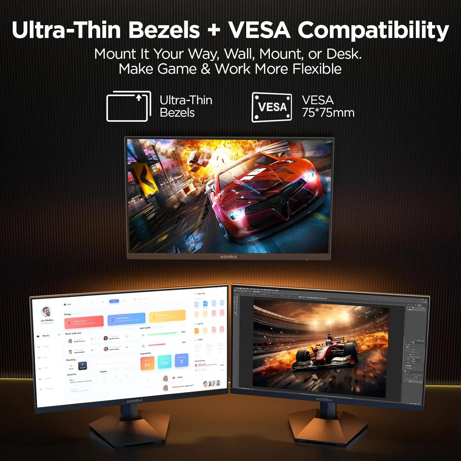 Koorui 24-Inch 2K Curved Gaming Monitor, 180Hz Refresh Rate, 1ms