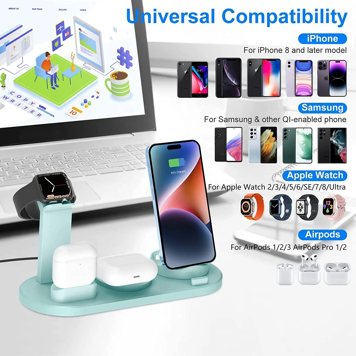 Best Selling Products 2023 In Use 15w Wireless Charger 6 In 1 Wireless