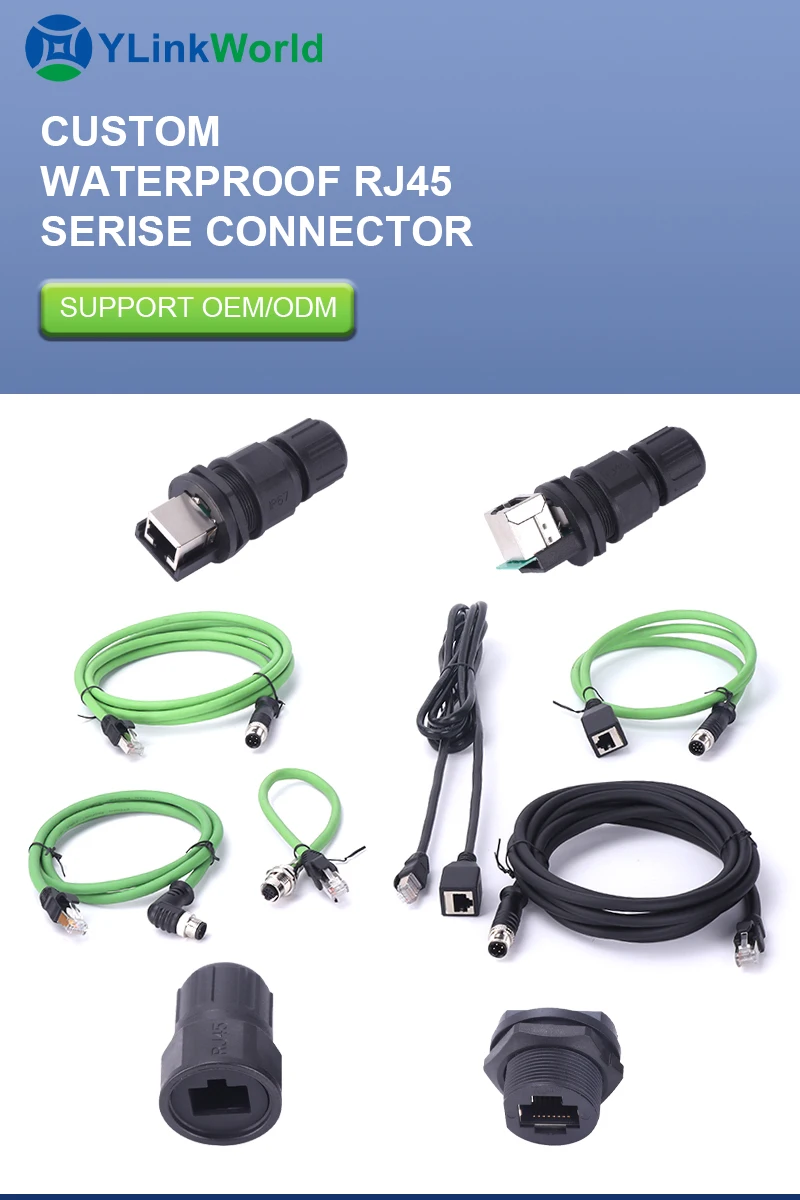 M12 Connector X Coded 8pin Male To Rj45 Cat6 High Flexible