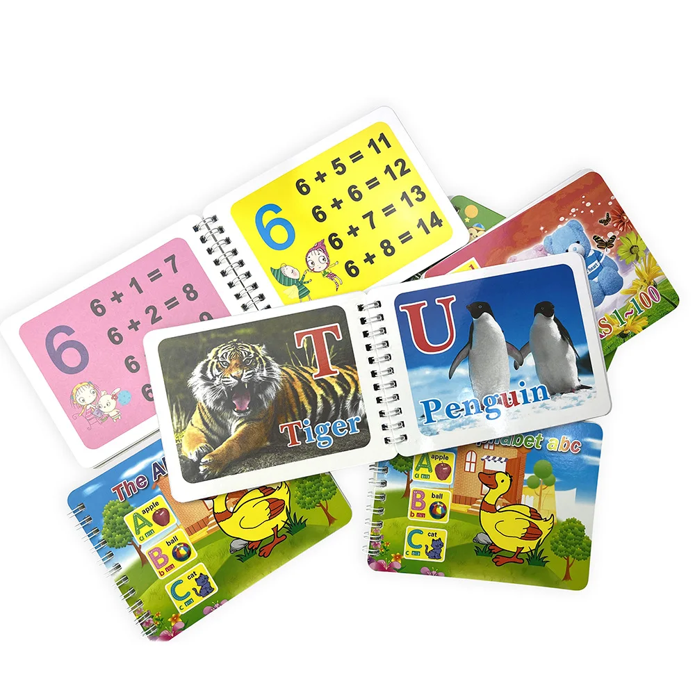 Hot Selling 2-5years Kids Early Education Learning Cognitive Book Spiral Card Book Arithmetic Letters Pad