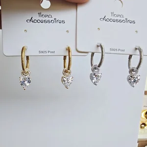 Ilona Fashion Women's 14K Gold Plated Drop Zirconia Heart Copper Pendant Earrings Trendy Round Hoop Huggie Earrings Jewelry