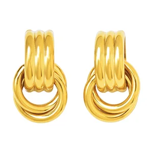 Double Ring C Shaped Hoop Earrings Stainless Steel 18K Gold Plated Trendy Fashion Jewelry for Women