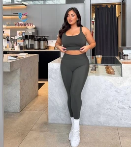 Backless Cross Padded Bras Fitness Set Sports Hip Line Front Plus Size  Leggings Gym Sportswear Workout Women's Sets