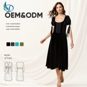 2026 Women's Midi Velvet Lace Zipper, Suitable for Autumn Sweet Dinner and Social Events