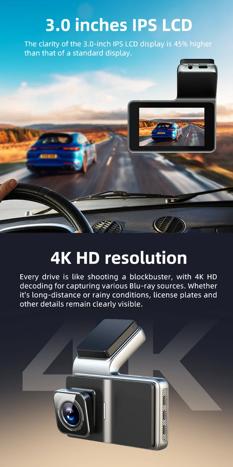 TOUCH VERSION Dash Cam Front and Rear 4k Dual Lens 3 Inch with Touch Panel 2k+1080P for 4K Ultra HD Night Vision Quality manufacture