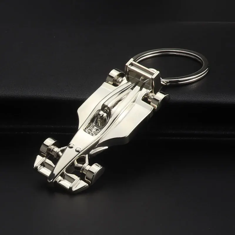 New Arrive Racing Key Chain Silver Color Alloy Full Wheel Car Key Chain F1 Racing Car Keychain for Christmas Gift Key Ring