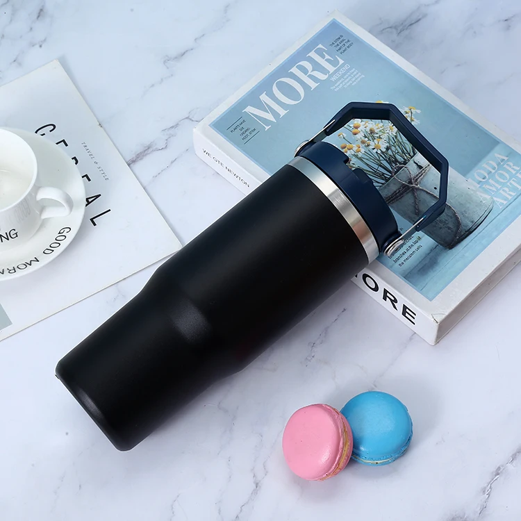 Stainless Steel Flip Straw 30 Oz Tumbler With Handle Matte Colored Blank Sublimation 30oz Flip