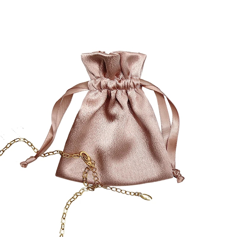 Rose Gold Small Jewelry Bags Silk Satin Jewelry Pouch Bag With Logo