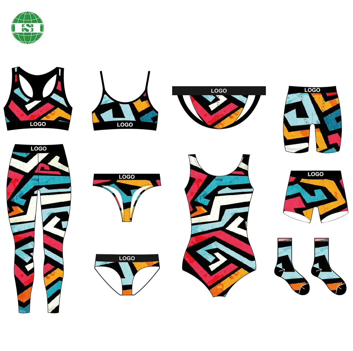 Floral Print Photo Mock up Customized  Ladies Sport Bra Boy Shorts Legging Underwear Thong Men's Boxer Briefs Trunks Socks