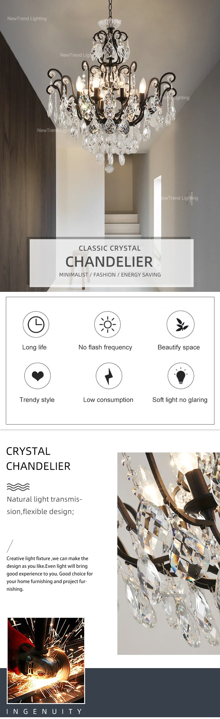 ch8006 6 good quality european style crystal pendent lamp iron frame led chandelier light-0