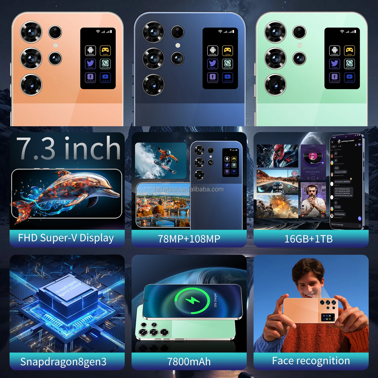 Smartphone Android S26 Ultra haute configuration 7.3 pouces 16 + 1 To grand écran 108MP caméra arrière résolution 2K débloquée LTE espagnol