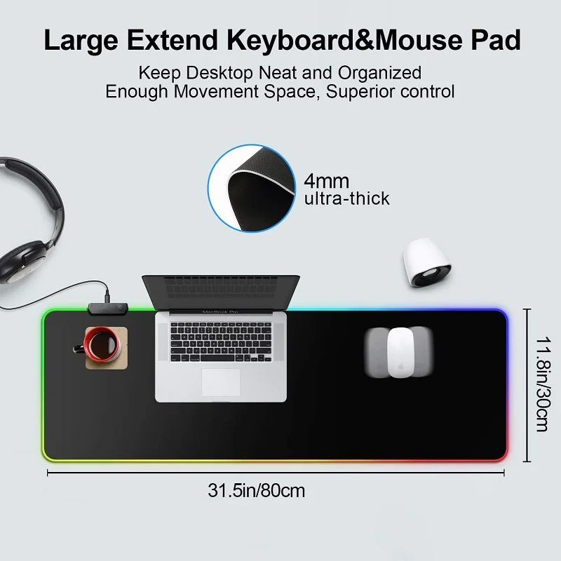 Gran oferta alfombrilla de ratón de gran tamaño alfombrilla de ratón de goma impermeable precio de fábrica LED RGB alfombrilla de ratón para juegos al por mayor