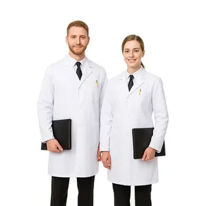 Unisex Long Sleeve Hospital Medical Uniforms Men Women Doctor Nurse White Lab Coat