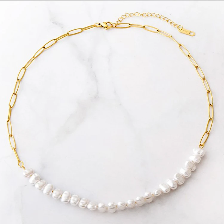 Baroque Irregular Pearl Paperclip Chain 