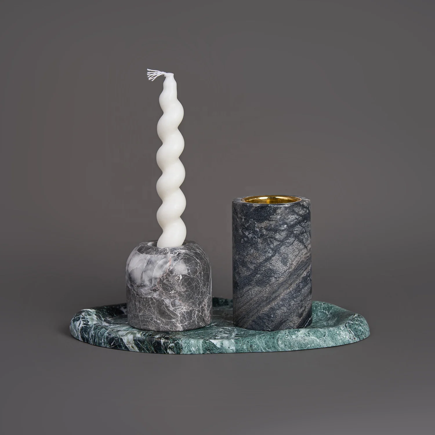 Luxury Hotel Home Decoration Gray Marble Candle Holder Candle Stand