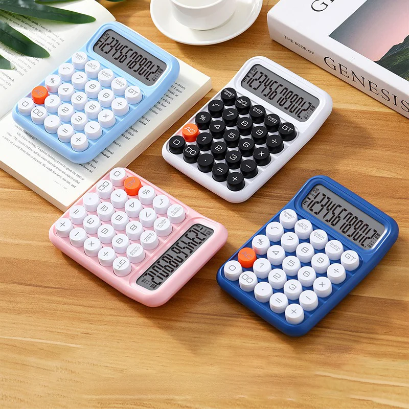 Custom school stationery items 12 digits calculator number checking function color mechanical button calculator