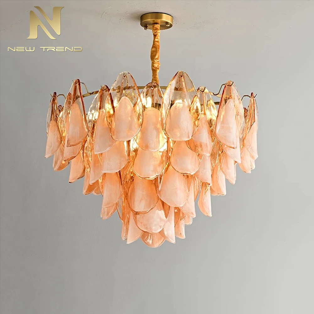 CPL-455 French Vintage Murano Glass Petal Chandelier – Luxury White Floral Pendant Light for Bedroom