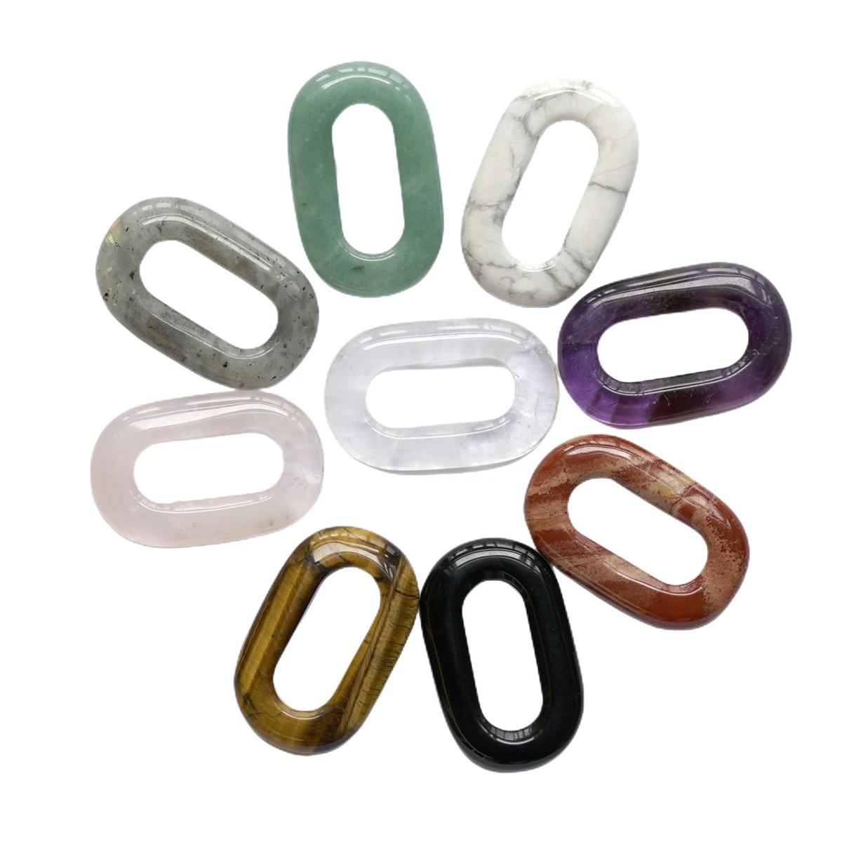 Simple Design Natural Gemstone Pendant Multiple Healing Crystal Gemstones  0-Shape Pendant for Jewelry Making