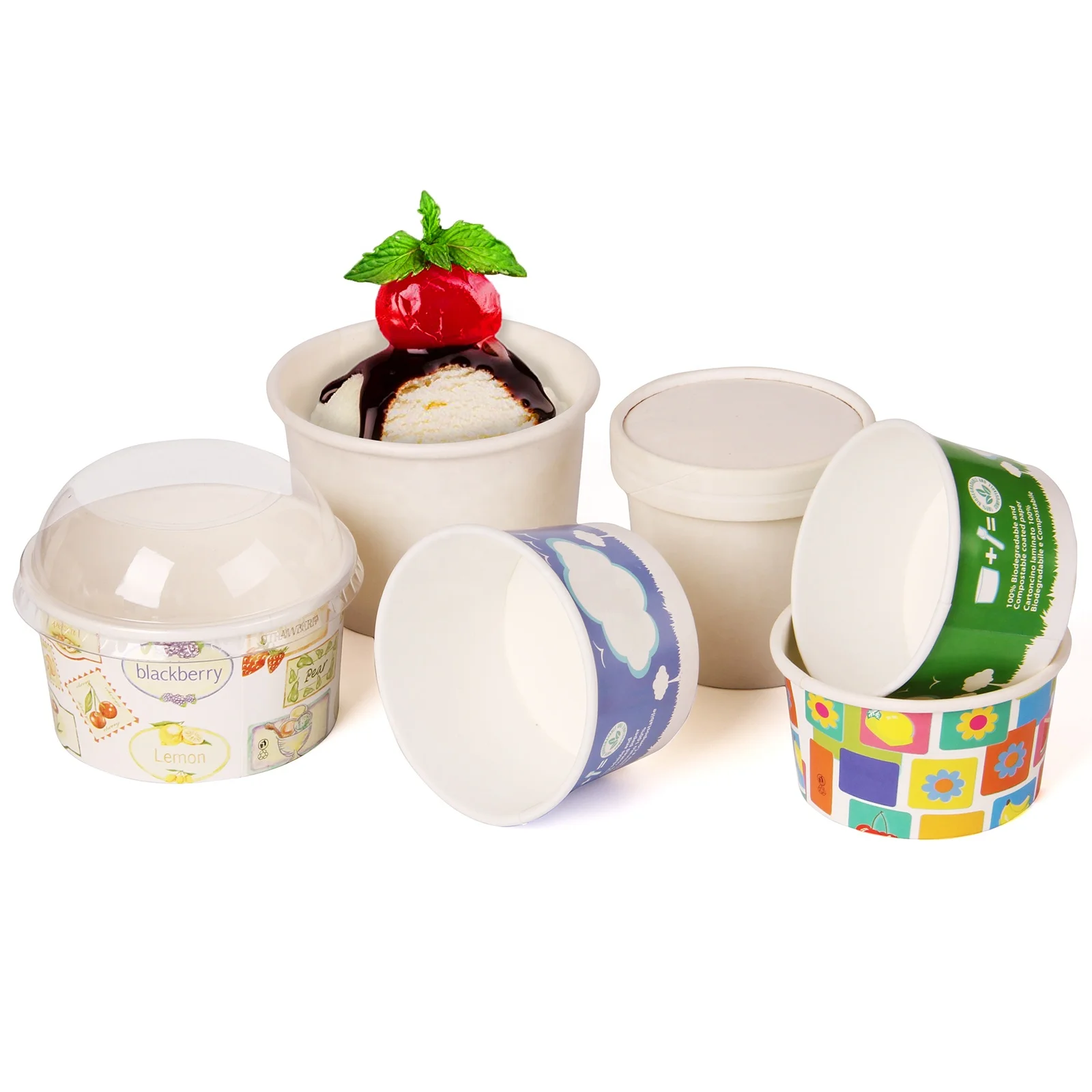 Eco-friendly Biodegradable Ice Cream Paper Tub with Lid, Paper Dessert Cups, Paper Ice Cream Yogurt Salad Tubs