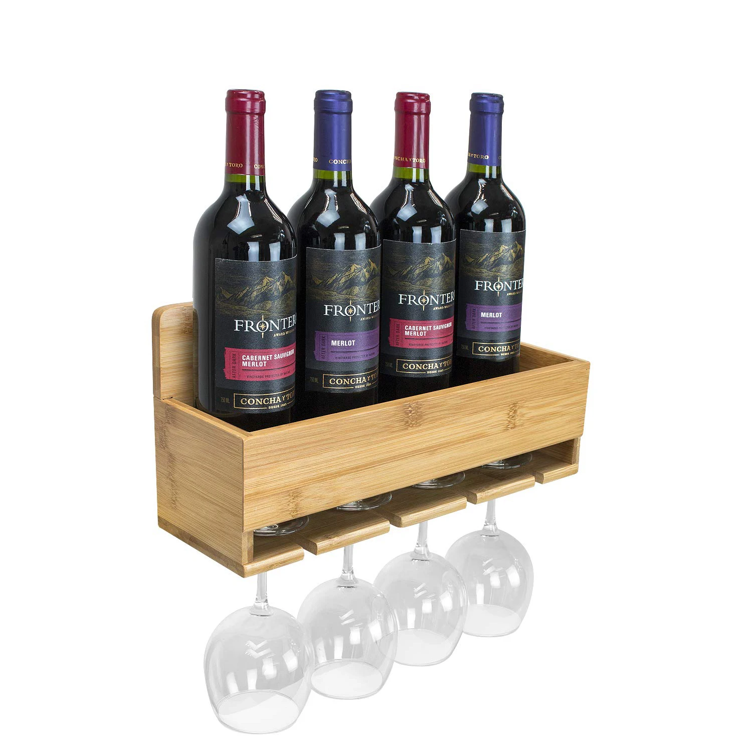 Bamboo Wall Mount Wine Rack Hold 4 Bottles Classic Wood Wine Storage Shelf for Bottle