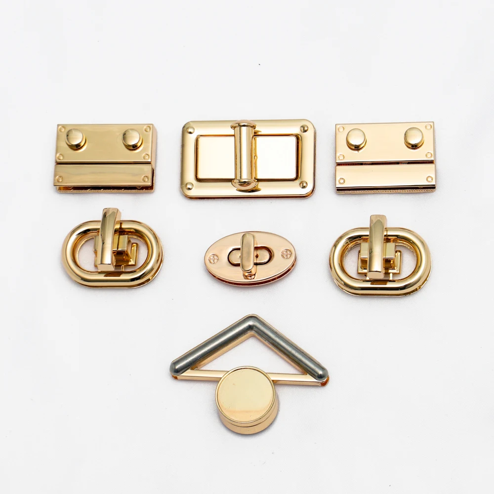 Custom Logo Metal Bag Clasp Press Lock Accessories High Quality Alloy Handbag Push Lock Metal Turn Twist Lock for Women Bag