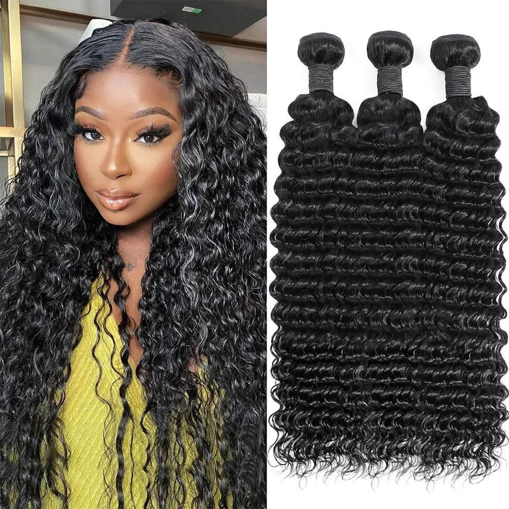 Peruvian Deep Wave Bundles 100% Human Hair 32 Inch Curly Weave Soft Raw Extensions_voghion.com