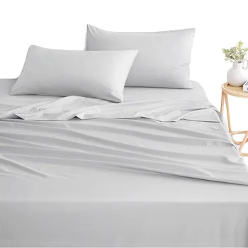 Cloud Gray 100% Cotton Flannel Quilt Solid Pattern Long Bed Sheet for Double and Single Person 4pcs All-Naked Sleeping Sets