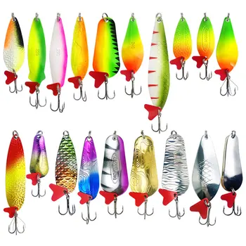 CHEERY Big Long Cast Metal Spoon Lure Spinner 16g-32g Red Heart Piece Three Hook Glitter Bait for Salmon Saltwater Fish Catfish – Metal Jig – view 3
