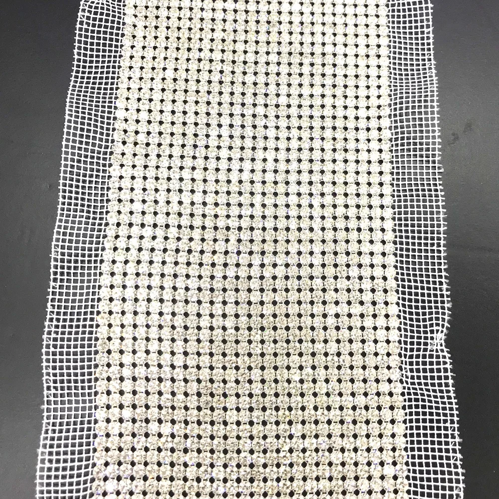 S451 24 Rows Silver Color Sparkly Rhinestone Mesh Trim Bling Crystal Mesh Roll Diamond Mesh Rhinestone Ribbon