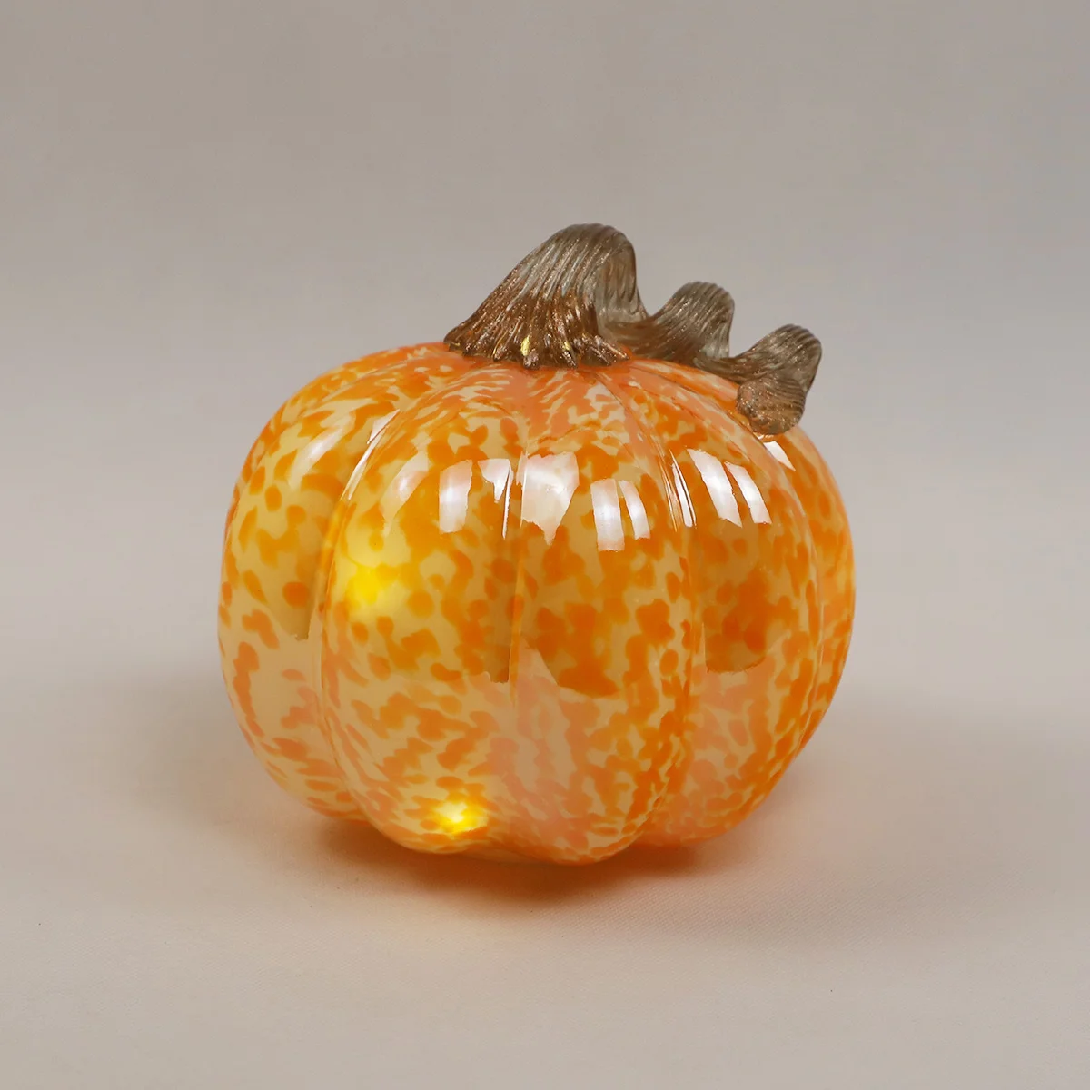 halloween glass fake pumpkins led light decoracion harvest glass pumpkin figurine spotted pumpkin