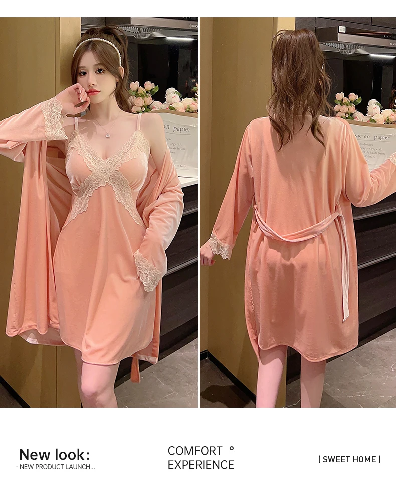 Sex Temptation Lingerie Honeymoon Nightwear Golden Velvet Pajamas