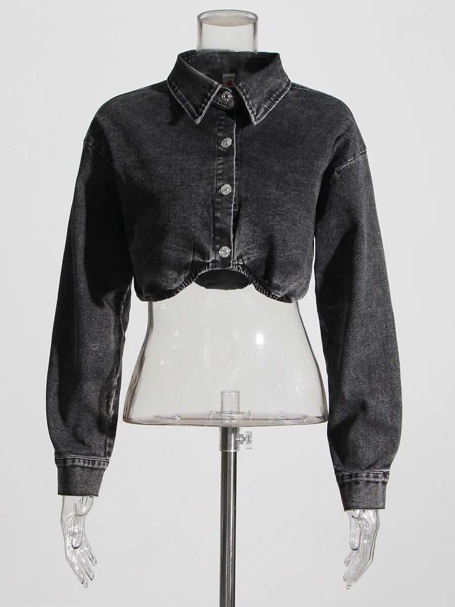 High Quality Women's Denim Jacket Outfits Stretch Cotton Crop Jacket Shorts Solid Knee Long Matching Two Piece Jeans Skirt Set