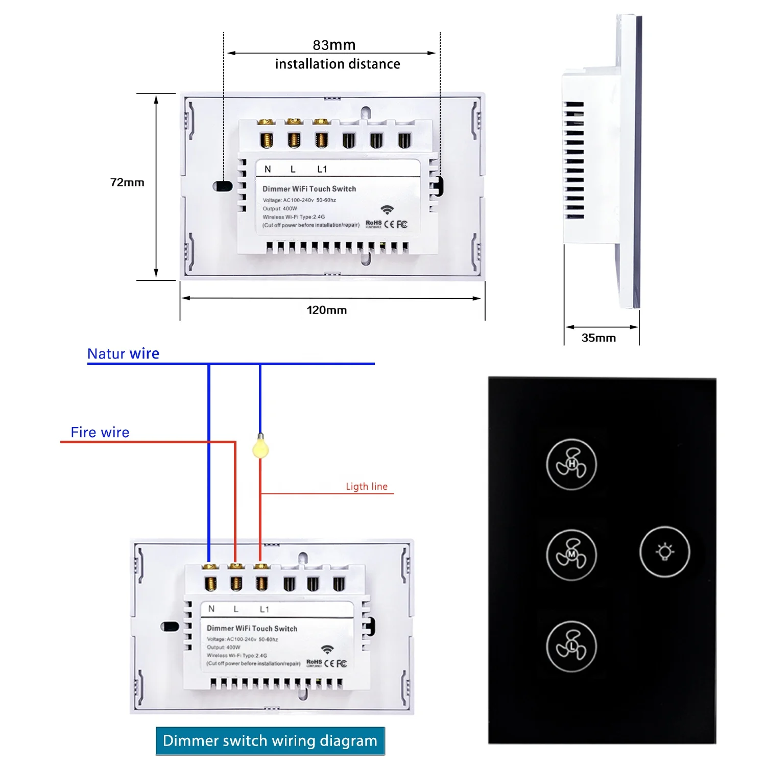 US Standard App Control Speed Alexa Google Home Control Fan Switch with Neutral Wire Light Zigbee Fan Smart Switch