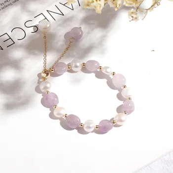 Freshwater Pearl Bracelets for Women Gifts Natural Crystal Gemstone Tumble Beads Handmade Link Bracelet Adjustable Jewelry