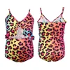 Bikini per bambini con stampa leopardata rosa rossa