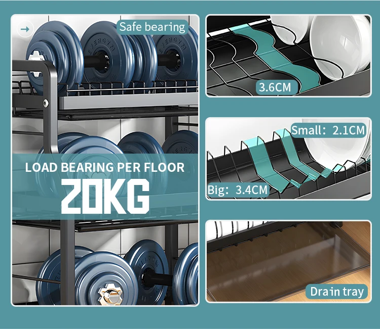 Customized Metal 3 Layers Multifunction Storage Rack Kitchen Dish