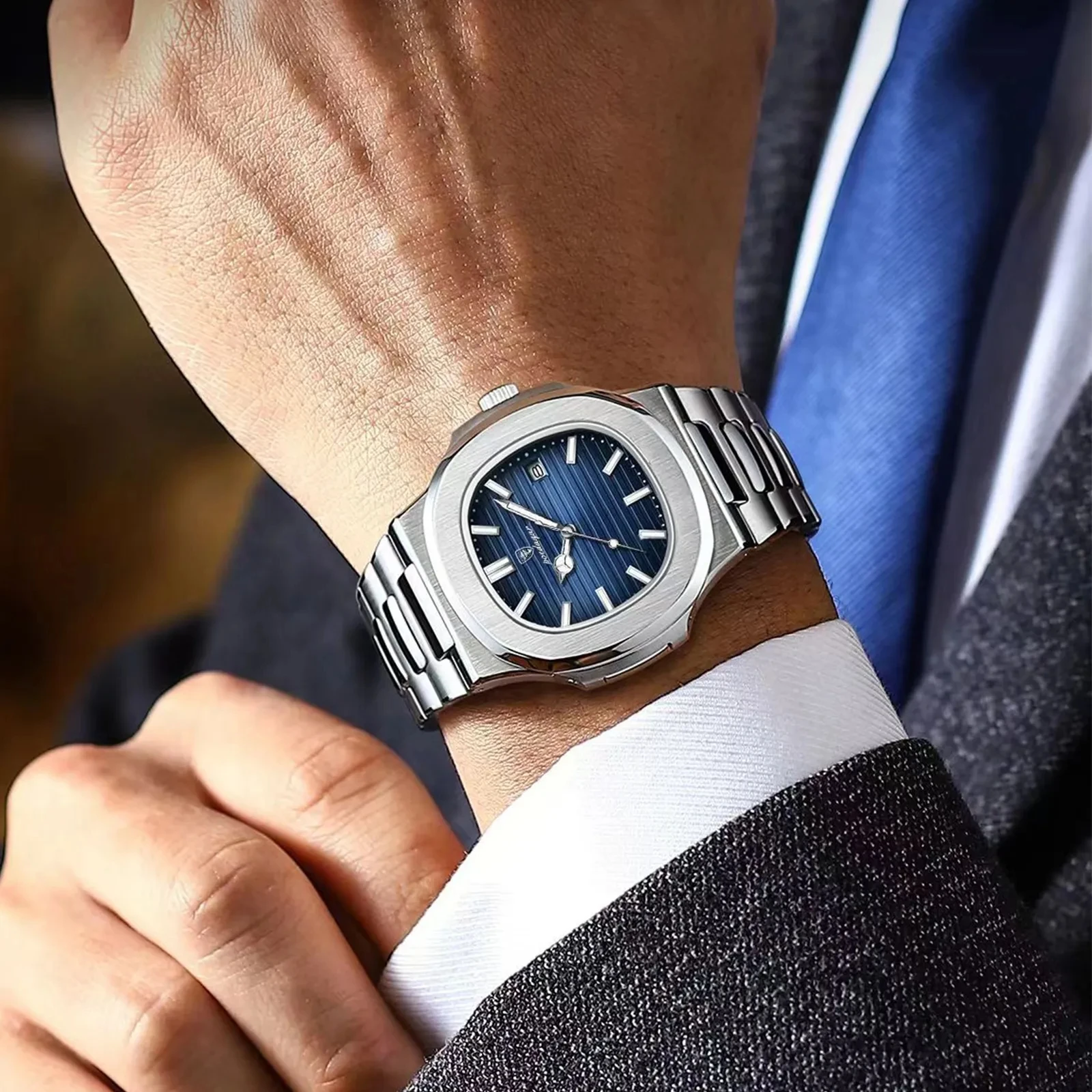 Orologio Poedagar 613 da Uomo Quadrato Oro di Lusso alla Moda al Quarzo Business in Acciaio Inossidabile e Pelle Impermeabile e Luminoso| Alibaba. com