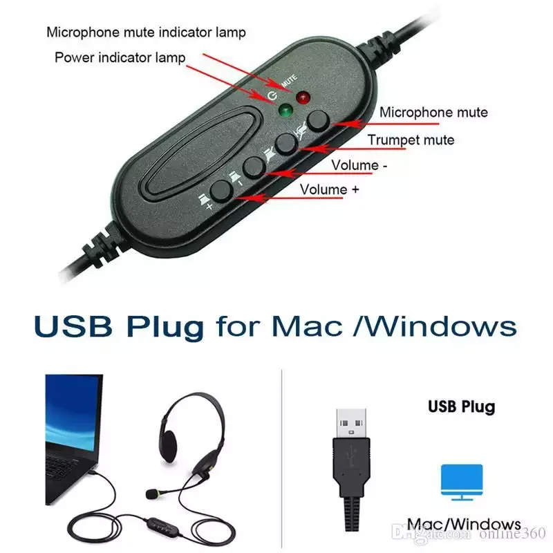 USB Headset with Microphone Ideal for Laptop Cell Phone