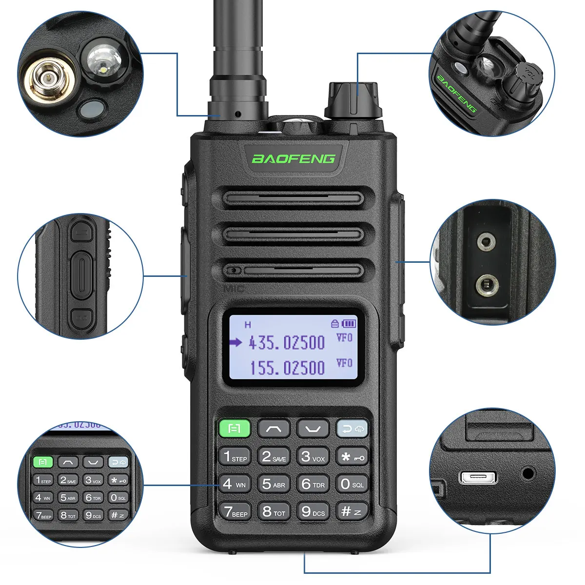 1pc 8w High Power Baofeng Walkie Talkie UV-5R Handheld Walkie Talkie With  Dual Band Dual Frequency (Uhf/Vhf), Outdoor Camping/Hiking/Fishing  Communication Device With Led Flashlight Function