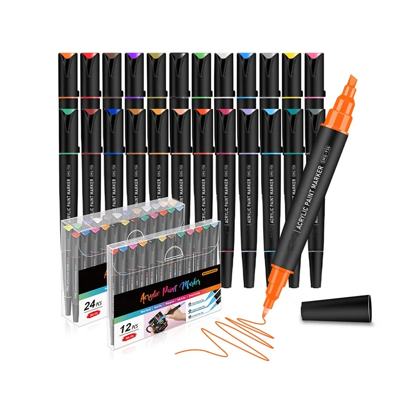 24 Colors Acrylic Paint Pens Markers Dual Tip Pens With - Temu