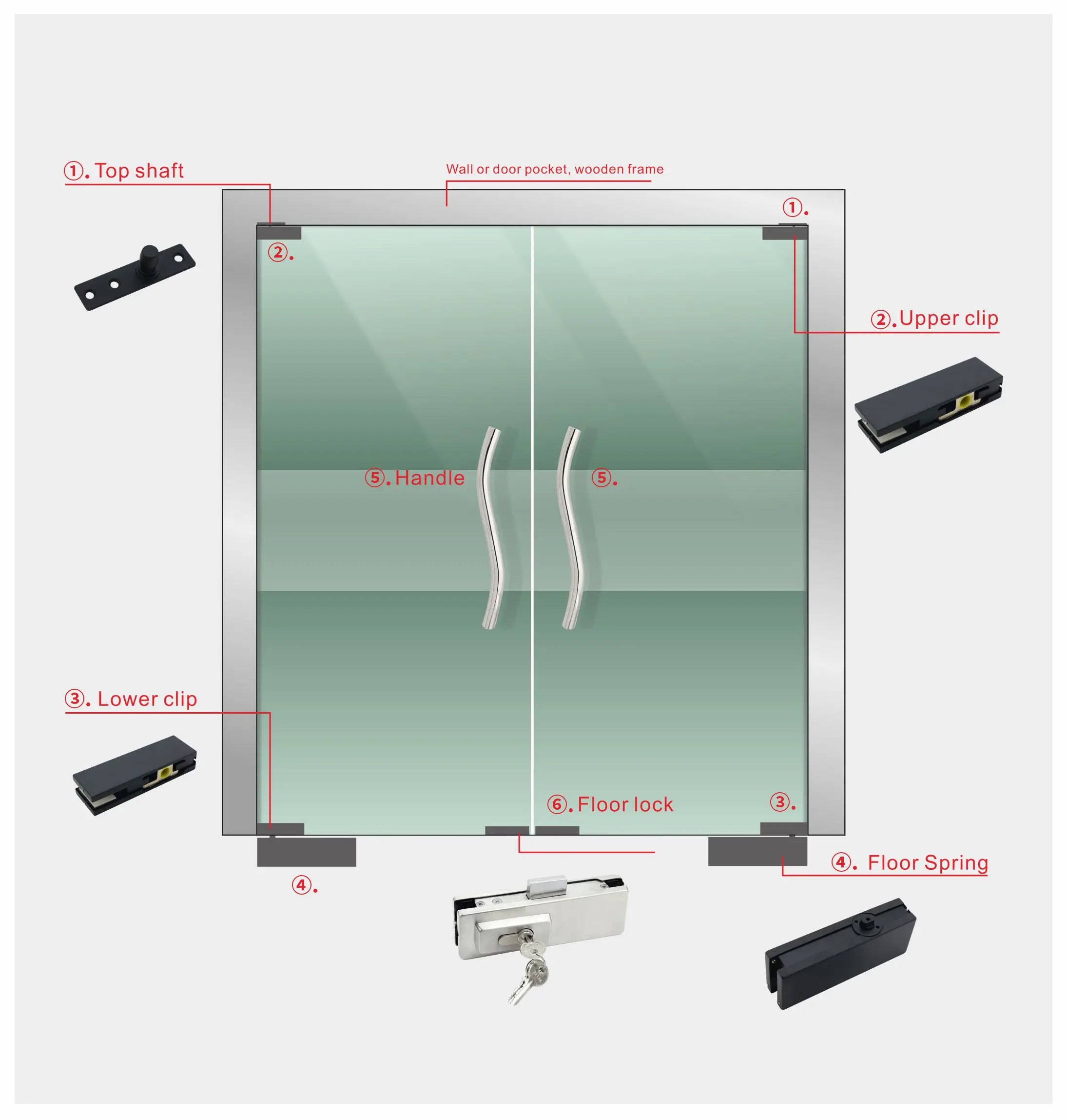 Frameless Glass Folding Door Stainless Steel Sliding Glass Hardware