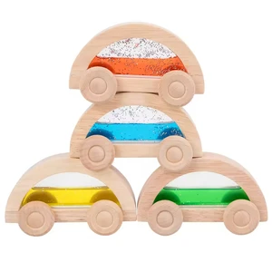 Wooden Montessori Toys Acrylic Blocks Educational Geometric Ring Blocks Wooden Car Toys Color Light Photosensitive Training Toys