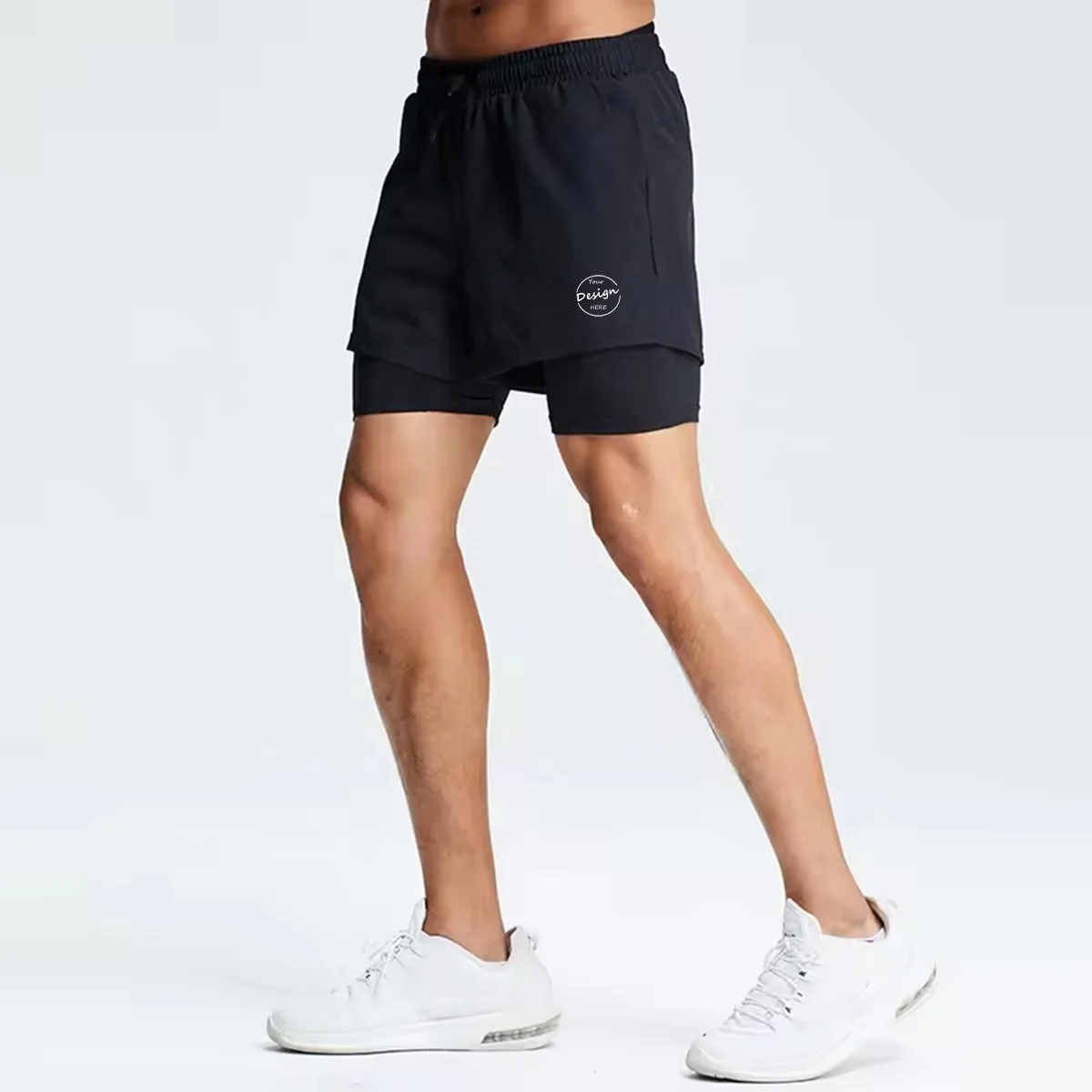 Fitness Wear Men 2 in 1 Gym Training Shorts Dry Dry Workout Shorts Running Polyester Men Athletic Shorts