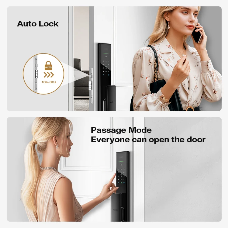 Tuya Intelligent Password RFID Card Door Lock Automatic Push Pull Smart Code Digital Fingerprint Recognition Wood Door Wi-Fi