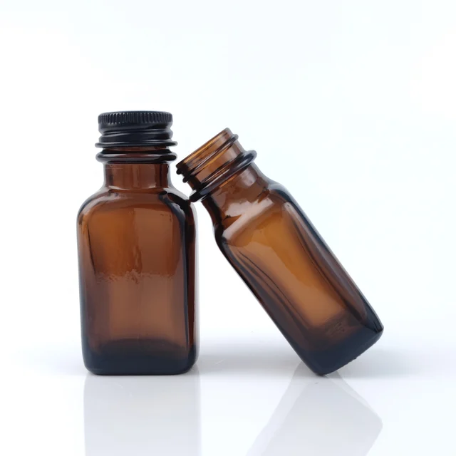 30ml 1oz Amber Flat square Glass Beard Oil Bottle with Cap