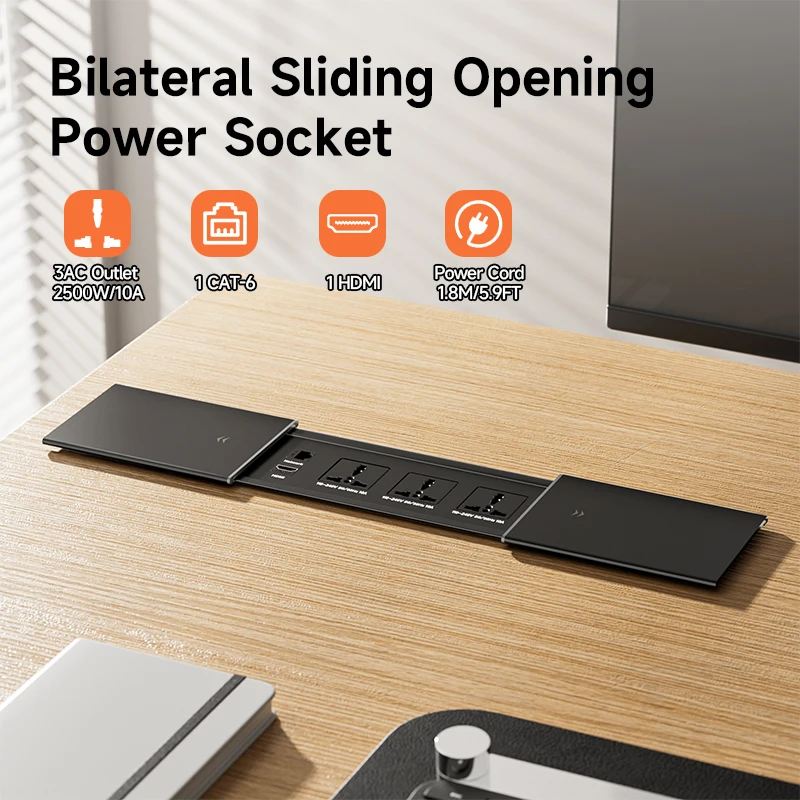 220V 10A Conference Recessed Power Socket with USB-C Table Power Strip with CAT-6 Power Socket Extension