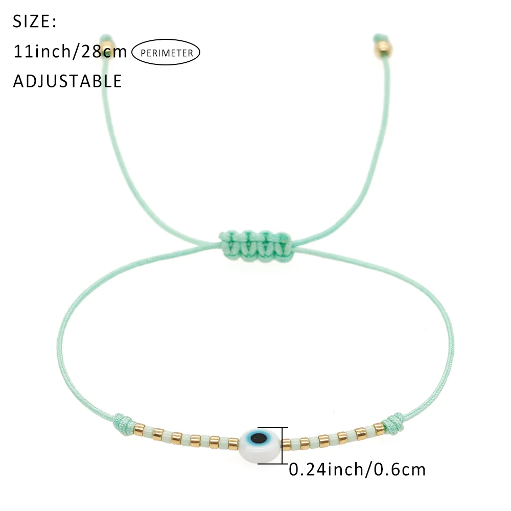 Go2boho Adjustable Rope Colorful Bead Evil Eye Bracelet Handmade 6mm White Round Glass Glass Eye Bead Bracelet