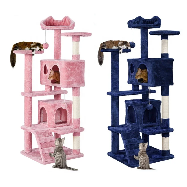 U-PETS Cat Tree Tower with Platform, Condos and Sisal Scratching Posts, Cat Tree Play House