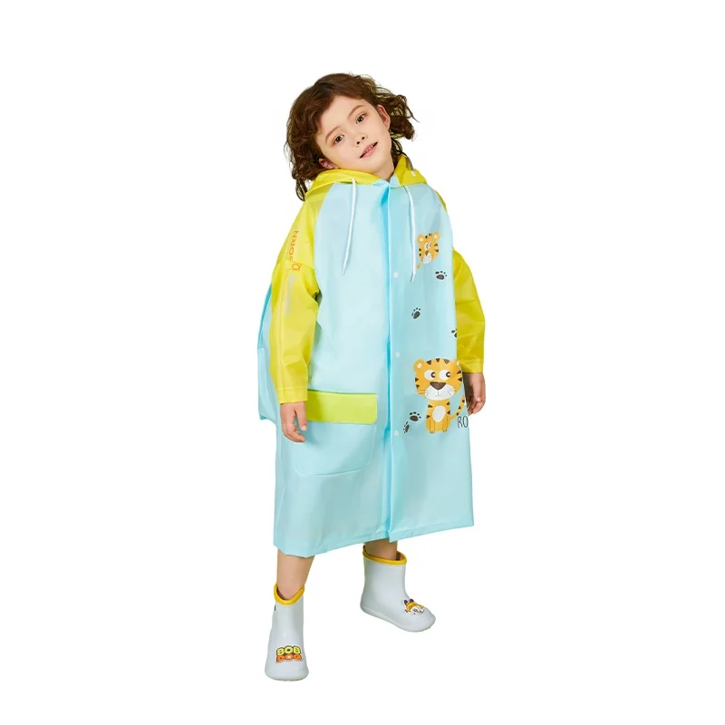 Boys Girls cartoon printed eva colorful raincoat waterproof outdoor long schoolbag rain coat